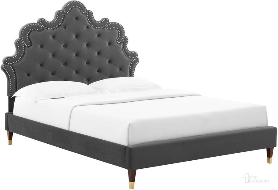 The appearance of Sasha Button-Tufted Performance Velvet King Bed In Charcoal designed by Modway in the  interior design. This charcoal piece of furniture  was selected by 1StopBedrooms from Sasha Collection to add a touch of cosiness and style into your home. Sku: MOD-6837-CHA. Bed Type: Platform Bed. Product Type: Platform Bed. Bed Size: King. Material: MDF. Image1