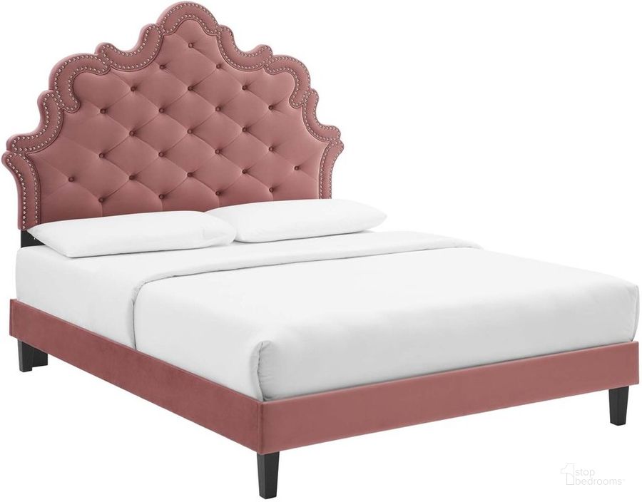 The appearance of Sasha Button-Tufted Performance Velvet King Bed In Dusty Rose designed by Modway in the  interior design. This dusty rose piece of furniture  was selected by 1StopBedrooms from Sasha Collection to add a touch of cosiness and style into your home. Sku: MOD-6842-DUS. Bed Type: Platform Bed. Product Type: Platform Bed. Bed Size: King. Material: MDF. Image1