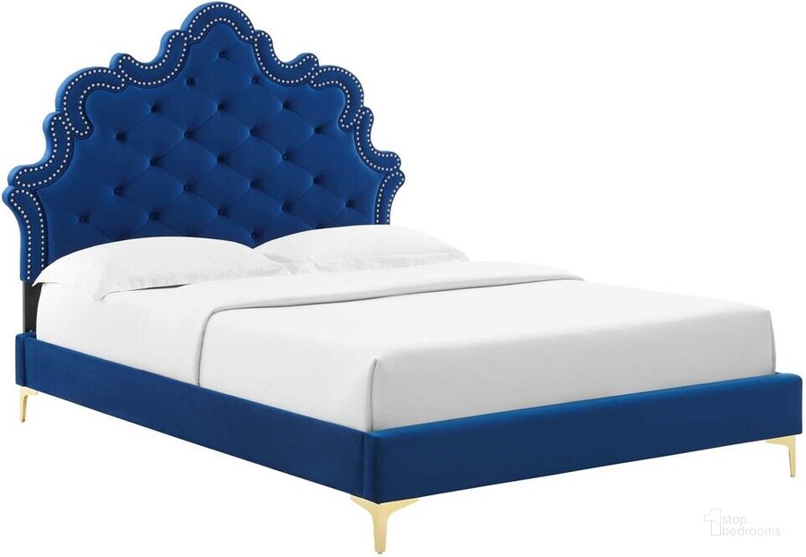 The appearance of Sasha Button-Tufted Performance Velvet King Bed In Navy designed by Modway in the  interior design. This navy piece of furniture  was selected by 1StopBedrooms from Sasha Collection to add a touch of cosiness and style into your home. Sku: MOD-6832-NAV. Bed Type: Platform Bed. Product Type: Platform Bed. Bed Size: King. Material: MDF. Image1