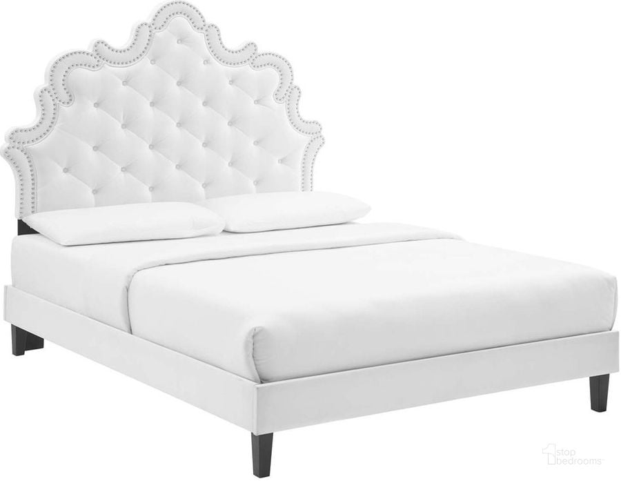 The appearance of Sasha Button-Tufted Performance Velvet King Bed In White designed by Modway in the  interior design. This white piece of furniture  was selected by 1StopBedrooms from Sasha Collection to add a touch of cosiness and style into your home. Sku: MOD-6842-WHI. Bed Type: Platform Bed. Product Type: Platform Bed. Bed Size: King. Material: MDF. Image1