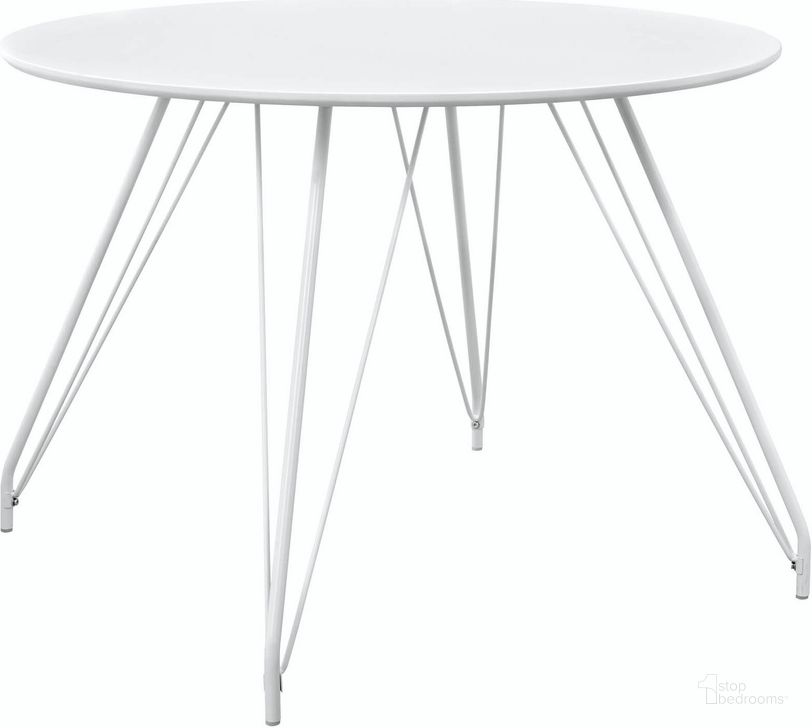 The appearance of Satellite White Circular Dining Table designed by Modway in the modern / contemporary interior design. This white piece of furniture  was selected by 1StopBedrooms from Satellite Collection to add a touch of cosiness and style into your home. Sku: EEI-2673-WHI-SET. Table Base Style: Legs. Table Top Shape: Round. Material: Steel. Product Type: Dining Table. Size: 44". Image1