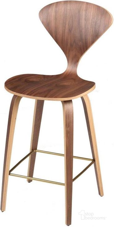 The appearance of Satine Walnut Counter Stool designed by Nuevo in the modern / contemporary interior design. This brown piece of furniture  was selected by 1StopBedrooms from Satine Collection to add a touch of cosiness and style into your home. Sku: HGEM795. Material: Wood. Product Type: Barstool. Image1