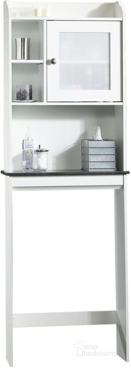 The appearance of Sauder Bath Etagere In Soft White designed by Sauder in the transitional interior design. This soft white piece of furniture  was selected by 1StopBedrooms from  to add a touch of cosiness and style into your home. Sku: 414111. Product Type: Etagere. Material: Engineered Wood. Image1