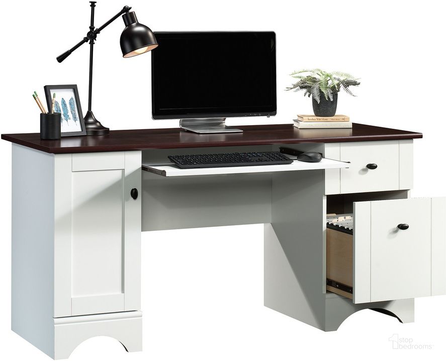 The appearance of Sauder Select Computer Desk In Soft White designed by Sauder in the transitional interior design. This soft white piece of furniture  was selected by 1StopBedrooms from Sauder Select Collection to add a touch of cosiness and style into your home. Sku: 429449. Product Type: Computer Desk. Material: Engineered Wood. Image1