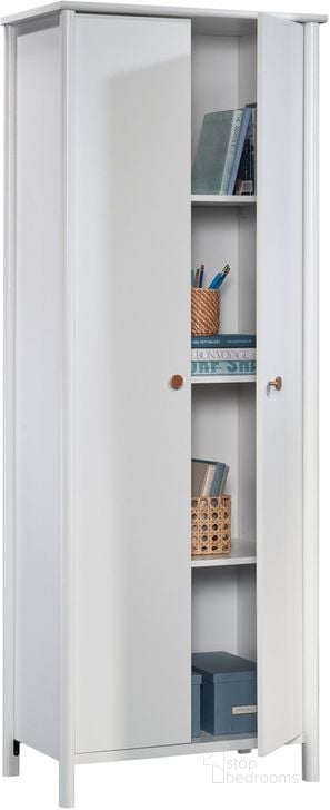 The appearance of Sauder Select Storage Cabinet In White designed by Sauder in the transitional interior design. This white piece of furniture  was selected by 1StopBedrooms from Sauder Select Collection to add a touch of cosiness and style into your home. Sku: 433284. Product Type: Storage Cabinet. Material: Engineered Wood. Image1