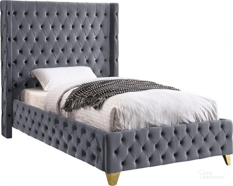 The appearance of Savan Grey Velvet Twin Bed designed by Meridian in the modern / contemporary interior design. This grey velvet piece of furniture  was selected by 1StopBedrooms from Savan Collection to add a touch of cosiness and style into your home. Sku: SavanGrey-T-1;SavanGrey-T-2. Bed Type: Platform Bed. Product Type: Platform Bed. Bed Size: Twin. Material: Velvet. Image1