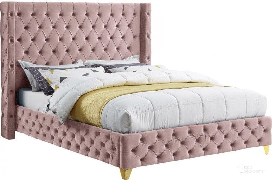 The appearance of Savan Pink Velvet Queen Bed designed by Meridian in the modern / contemporary interior design. This pink velvet piece of furniture  was selected by 1StopBedrooms from Savan Collection to add a touch of cosiness and style into your home. Sku: SavanPink-Q-1;SavanPink-Q-2. Bed Type: Platform Bed. Product Type: Platform Bed. Bed Size: Queen. Material: Velvet. Image1