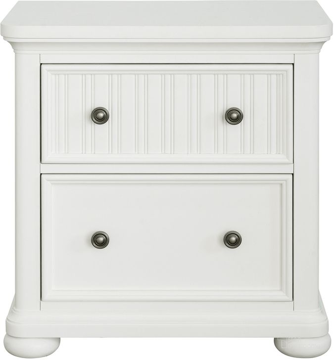 The appearance of Savannah 2-Drawer Nightstand with USB In White designed by Samuel Lawrence in the transitional interior design. This white piece of furniture  was selected by 1StopBedrooms from Savannah Collection to add a touch of cosiness and style into your home. Sku: S920-445. Product Type: Nightstand. Material: Poplar. Image1