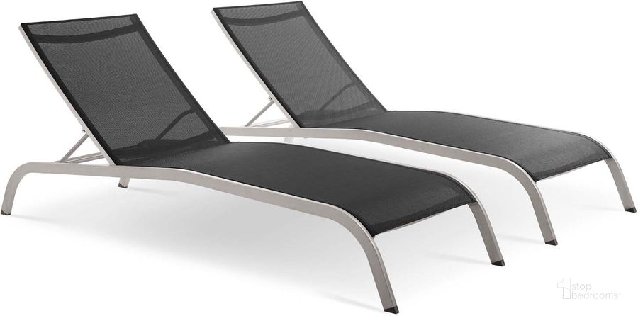 The appearance of Savannah Black Outdoor Patio Mesh Chaise Lounge Set of 2 designed by Modway in the modern / contemporary interior design. This black piece of furniture  was selected by 1StopBedrooms from Savannah Collection to add a touch of cosiness and style into your home. Sku: EEI-4005-BLK. Material: Aluminum. Product Type: Outdoor Chaise Lounge. Image1
