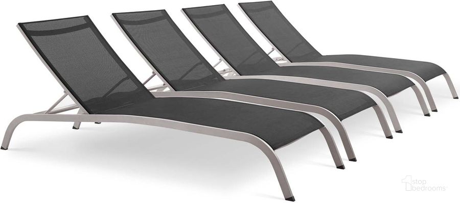 The appearance of Savannah Black Outdoor Patio Mesh Chaise Lounge Set of 4 designed by Modway in the modern / contemporary interior design. This black piece of furniture  was selected by 1StopBedrooms from Savannah Collection to add a touch of cosiness and style into your home. Sku: EEI-4007-BLK. Material: Aluminum. Product Type: Outdoor Chaise Lounge. Image1