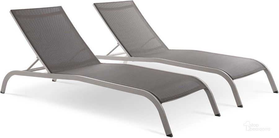 The appearance of Savannah Gray Outdoor Patio Mesh Chaise Lounge Set of 2 designed by Modway in the modern / contemporary interior design. This gray piece of furniture  was selected by 1StopBedrooms from Savannah Collection to add a touch of cosiness and style into your home. Sku: EEI-4005-GRY. Material: Aluminum. Product Type: Outdoor Chaise Lounge. Image1