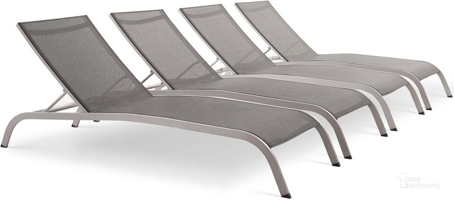 The appearance of Savannah Gray Outdoor Patio Mesh Chaise Lounge Set of 4 designed by Modway in the modern / contemporary interior design. This gray piece of furniture  was selected by 1StopBedrooms from Savannah Collection to add a touch of cosiness and style into your home. Sku: EEI-4007-GRY. Material: Aluminum. Product Type: Outdoor Chaise Lounge. Image1