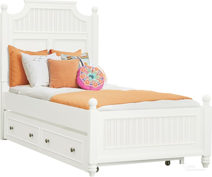 The appearance of Savannah Twin Poster Bed With Trundle In White Finish designed by Pulaski in the  interior design. This white piece of furniture  was selected by 1StopBedrooms from Savannah Collection to add a touch of cosiness and style into your home. Sku: S920-401;S920-630;S920-631;S920-801. Bed Type: Poster Bed. Product Type: Poster Bed. Bed Size: Twin. Material: Poplar. Image1