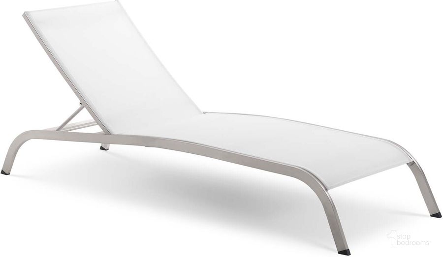 The appearance of Savannah White Mesh Chaise Outdoor Patio Aluminum Lounge Chair designed by Modway in the modern / contemporary interior design. This white piece of furniture  was selected by 1StopBedrooms from Savannah Collection to add a touch of cosiness and style into your home. Sku: EEI-3721-WHI. Material: Aluminum. Product Type: Outdoor Chair. Image1