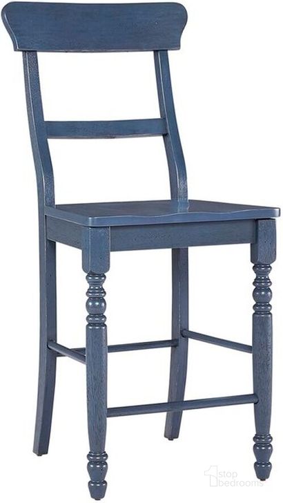 The appearance of Savannah Court Counter Chair Set of 2 In Navy designed by Progressive Furniture in the transitional interior design. This navy piece of furniture  was selected by 1StopBedrooms from Savannah Court Collection to add a touch of cosiness and style into your home. Sku: D845-62F. Product Type: Dining Chair. Material: Rubberwood. Image1