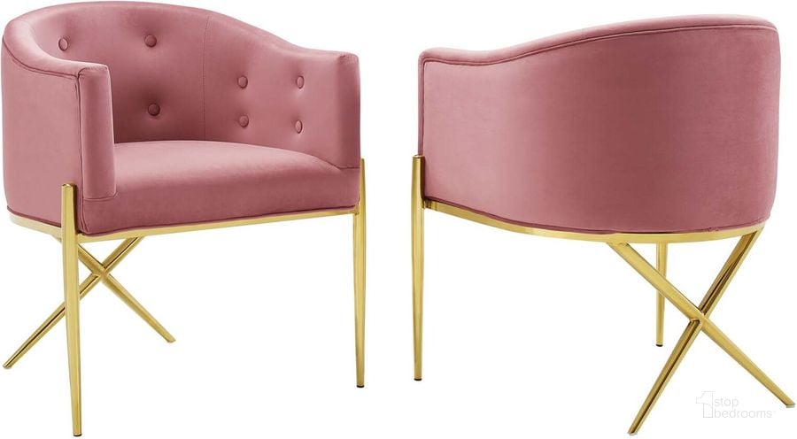The appearance of Savour Accent Dining Armchair Performance Velvet Set of 2 EEI-5042-DUS designed by Modway in the modern / contemporary interior design. This dusty rose piece of furniture  was selected by 1StopBedrooms from Savour Collection to add a touch of cosiness and style into your home. Sku: EEI-5042-DUS. Product Type: Arm Chair. Material: Plywood. Image1