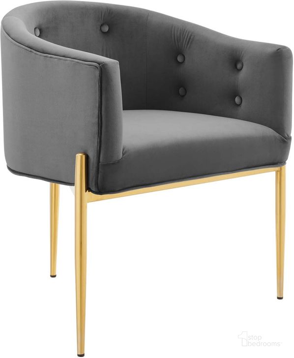 The appearance of Savour Tufted Performance Velvet Accent Chair In Gray designed by Modway in the modern / contemporary interior design. This gray piece of furniture  was selected by 1StopBedrooms from Savour Collection to add a touch of cosiness and style into your home. Sku: EEI-3903-GRY. Material: Polyester. Product Type: Accent Chair. Image1
