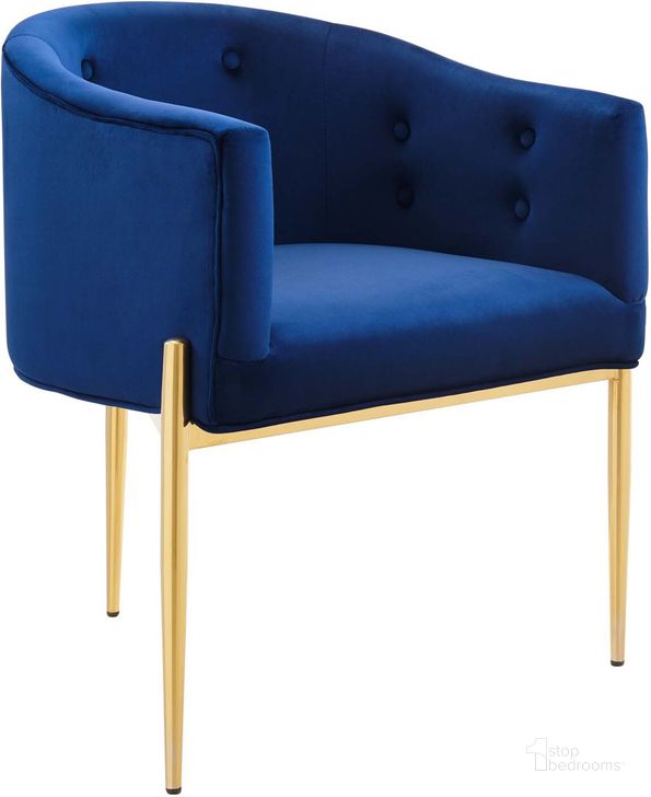 The appearance of Savour Tufted Performance Velvet Accent Chair In Navy designed by Modway in the modern / contemporary interior design. This navy piece of furniture  was selected by 1StopBedrooms from Savour Collection to add a touch of cosiness and style into your home. Sku: EEI-3903-NAV. Material: Polyester. Product Type: Accent Chair. Image1