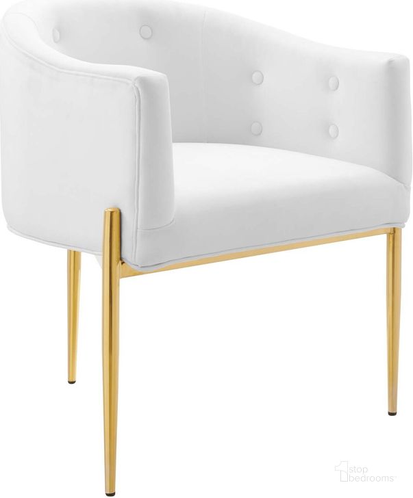The appearance of Savour Tufted Performance Velvet Accent Chair In White designed by Modway in the modern / contemporary interior design. This white piece of furniture  was selected by 1StopBedrooms from Savour Collection to add a touch of cosiness and style into your home. Sku: EEI-3903-WHI. Material: Polyester. Product Type: Accent Chair. Image1
