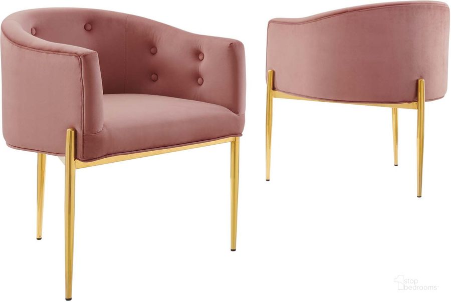 The appearance of Savour Tufted Performance Velvet Accent Chairs - Set of 2 In Dusty Rose designed by Modway in the modern / contemporary interior design. This dusty rose piece of furniture  was selected by 1StopBedrooms from Savour Collection to add a touch of cosiness and style into your home. Sku: EEI-5415-DUS. Material: Polyester. Product Type: Accent Chair. Image1