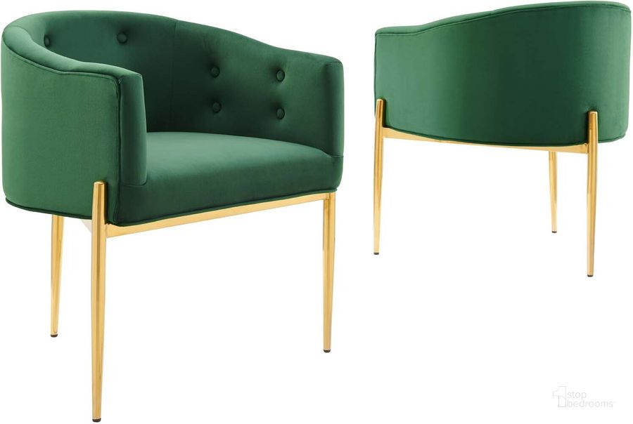 The appearance of Savour Tufted Performance Velvet Accent Chairs - Set of 2 In Emerald designed by Modway in the modern / contemporary interior design. This emerald piece of furniture  was selected by 1StopBedrooms from Savour Collection to add a touch of cosiness and style into your home. Sku: EEI-5415-EME. Material: Polyester. Product Type: Accent Chair. Image1