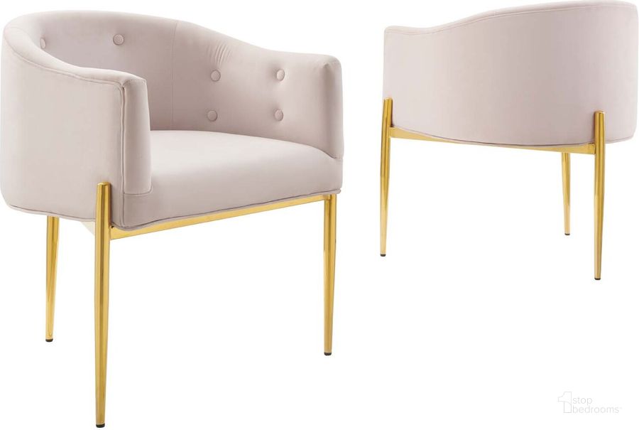 The appearance of Savour Tufted Performance Velvet Accent Chairs - Set of 2 In Pink designed by Modway in the modern / contemporary interior design. This pink piece of furniture  was selected by 1StopBedrooms from Savour Collection to add a touch of cosiness and style into your home. Sku: EEI-5415-PNK. Material: Polyester. Product Type: Accent Chair. Image1