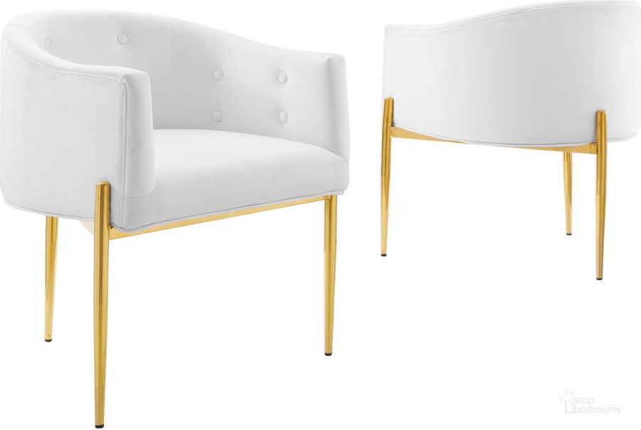The appearance of Savour Tufted Performance Velvet Accent Chairs - Set of 2 In White designed by Modway in the modern / contemporary interior design. This white piece of furniture  was selected by 1StopBedrooms from Savour Collection to add a touch of cosiness and style into your home. Sku: EEI-5415-WHI. Material: Polyester. Product Type: Accent Chair. Image1