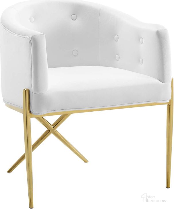 The appearance of Savour Tufted Performance Velvet Accent Dining Armchair EEI-3906-WHI designed by Modway in the modern / contemporary interior design. This white piece of furniture  was selected by 1StopBedrooms from Savour Collection to add a touch of cosiness and style into your home. Sku: EEI-3906-WHI. Product Type: Accent Chair. Material: Plywood. Image1