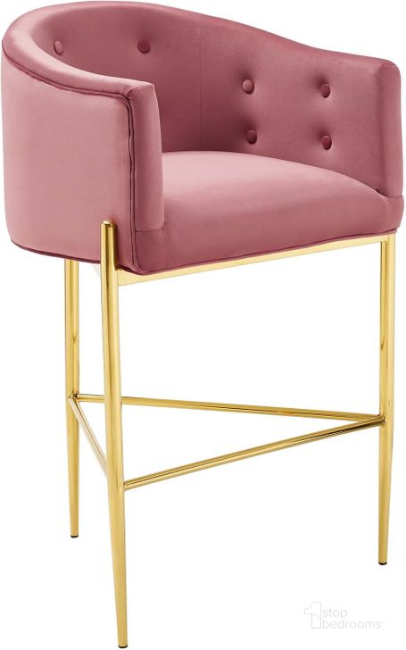 The appearance of Savour Tufted Performance Velvet Bar Stool EEI-3911-DUS designed by Modway in the modern / contemporary interior design. This dusty rose piece of furniture  was selected by 1StopBedrooms from Savour Collection to add a touch of cosiness and style into your home. Sku: EEI-3911-DUS. Product Type: Barstool. Material: Plywood. Image1