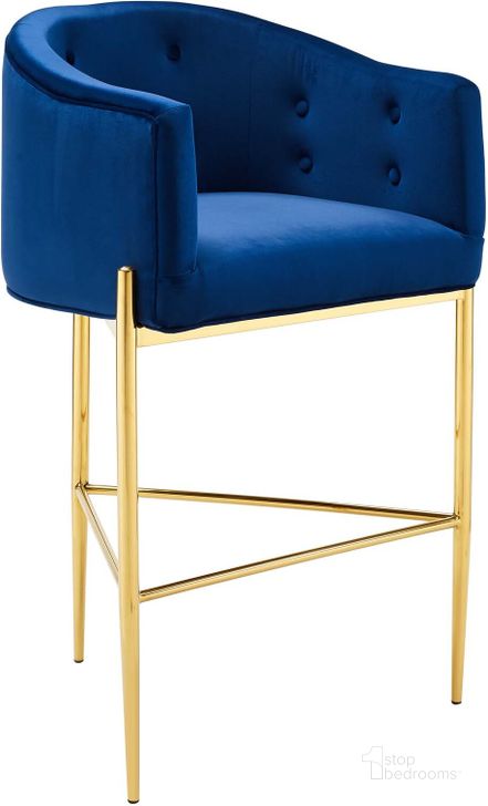 The appearance of Savour Tufted Performance Velvet Bar Stool EEI-3911-NAV designed by Modway in the modern / contemporary interior design. This navy piece of furniture  was selected by 1StopBedrooms from Savour Collection to add a touch of cosiness and style into your home. Sku: EEI-3911-NAV. Product Type: Barstool. Material: Plywood. Image1