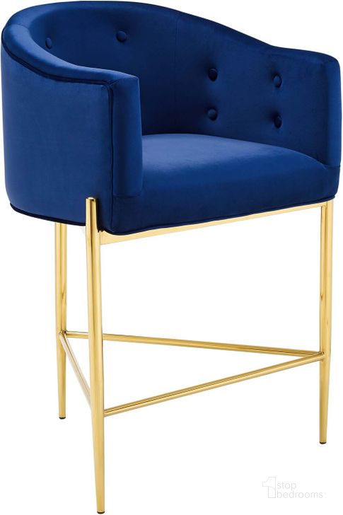The appearance of Savour Tufted Performance Velvet Counter Stool EEI-3910-NAV designed by Modway in the modern / contemporary interior design. This navy piece of furniture  was selected by 1StopBedrooms from Savour Collection to add a touch of cosiness and style into your home. Sku: EEI-3910-NAV. Product Type: Barstool. Material: Plywood. Image1