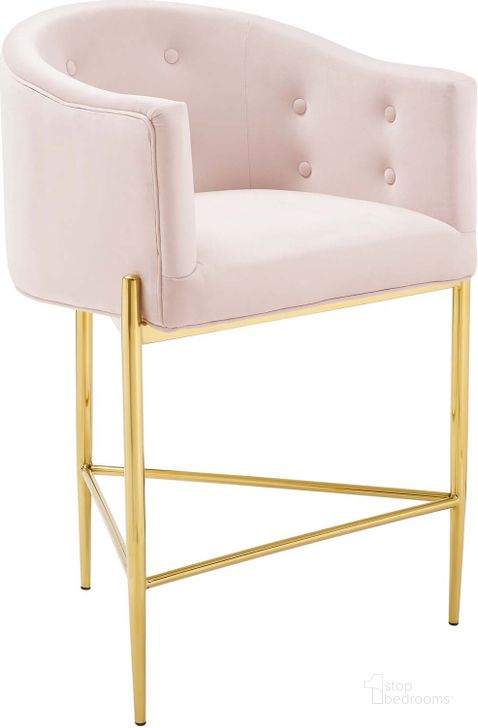The appearance of Savour Tufted Performance Velvet Counter Stool EEI-3910-PNK designed by Modway in the modern / contemporary interior design. This pink piece of furniture  was selected by 1StopBedrooms from Savour Collection to add a touch of cosiness and style into your home. Sku: EEI-3910-PNK. Product Type: Barstool. Material: Plywood. Image1