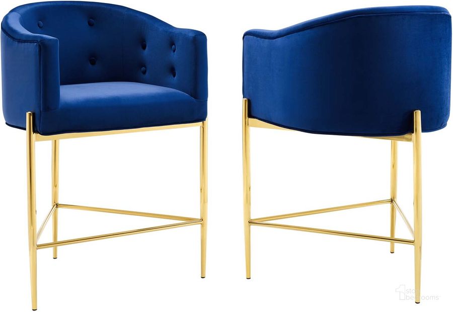 The appearance of Savour Tufted Performance Velvet Counter Stool Set of 2 EEI-4596-NAV designed by Modway in the modern / contemporary interior design. This navy piece of furniture  was selected by 1StopBedrooms from Savour Collection to add a touch of cosiness and style into your home. Sku: EEI-4596-NAV. Product Type: Barstool. Material: Plywood. Image1