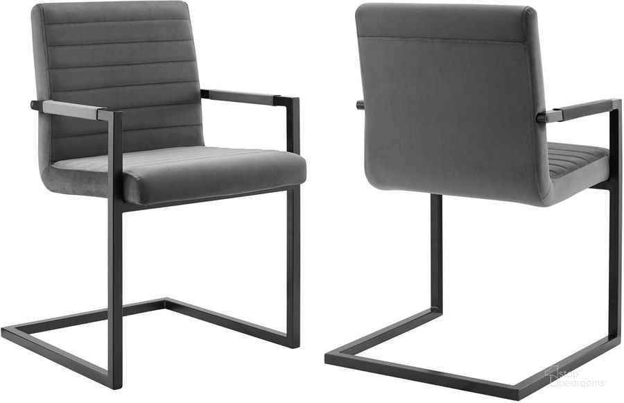 The appearance of Savoy Performance Velvet Dining Chairs - Set of 2 In Gray designed by Modway in the modern / contemporary interior design. This gray piece of furniture  was selected by 1StopBedrooms from Savoy Collection to add a touch of cosiness and style into your home. Sku: EEI-4523-GRY. Material: Polyester. Product Type: Dining Chair. Image1