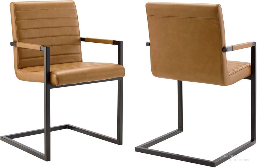 The appearance of Savoy Vegan Leather Dining Chairs - Set of 2 In Tan designed by Modway in the modern / contemporary interior design. This tan piece of furniture  was selected by 1StopBedrooms from Savoy Collection to add a touch of cosiness and style into your home. Sku: EEI-4522-TAN. Material: Polyester. Product Type: Dining Chair. Image1