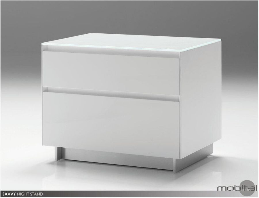 The appearance of Savvy High Gloss Crystal White Glass Top Night Table designed by Mobital in the modern / contemporary interior design. This white piece of furniture  was selected by 1StopBedrooms from Savvy Collection to add a touch of cosiness and style into your home. Sku: NIG-SAVV-WHIT-. Material: Glass. Product Type: Night Table. Image1