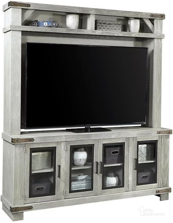 The appearance of Sawyer 78 Inch Console And Hutch In Grey WMO1250H-WMO1250-LGH designed by Aspenhome in the country / farmhouse interior design. This grey piece of furniture  was selected by 1StopBedrooms from Sawyer Collection to add a touch of cosiness and style into your home. Sku: WMO1250H-LGH;WMO1250-LGH. Material: Wood. Product Type: TV Stands and TV Console. Image1