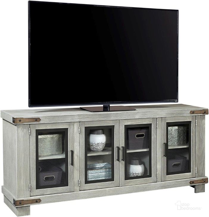 The appearance of Sawyer 79 Inch Console With 4 Doors In Grey designed by Aspenhome in the country / farmhouse interior design. This grey piece of furniture  was selected by 1StopBedrooms from Sawyer Collection to add a touch of cosiness and style into your home. Sku: WMO1250-LGH. Material: Wood. Product Type: TV Console.