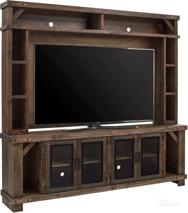 The appearance of Sawyer 98 Inch Console And Hutch In Medium Brown designed by Aspenhome in the country / farmhouse interior design. This medium brown piece of furniture  was selected by 1StopBedrooms from Sawyer Collection to add a touch of cosiness and style into your home. Sku: WDO1270-BDL;WDO1270H-BDL. Material: Wood. Product Type: TV Stands and TV Console. Image1