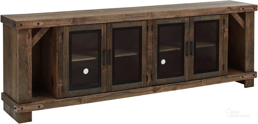 The appearance of Sawyer 98 Inch Console With 4 Doors In Medium Brown designed by Aspenhome in the country / farmhouse interior design. This medium brown piece of furniture  was selected by 1StopBedrooms from Sawyer Collection to add a touch of cosiness and style into your home. Sku: WDO1270-BDL. Material: Wood. Product Type: TV Console. Image1