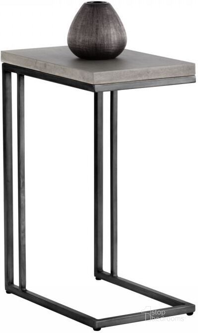 The appearance of Sawyer C Shaped End Table designed by Sunpan in the modern / contemporary interior design. This black and gray piece of furniture  was selected by 1StopBedrooms from Solterra Collection to add a touch of cosiness and style into your home. Sku: 102166. Product Type: End Table. Material: Concrete. Image1