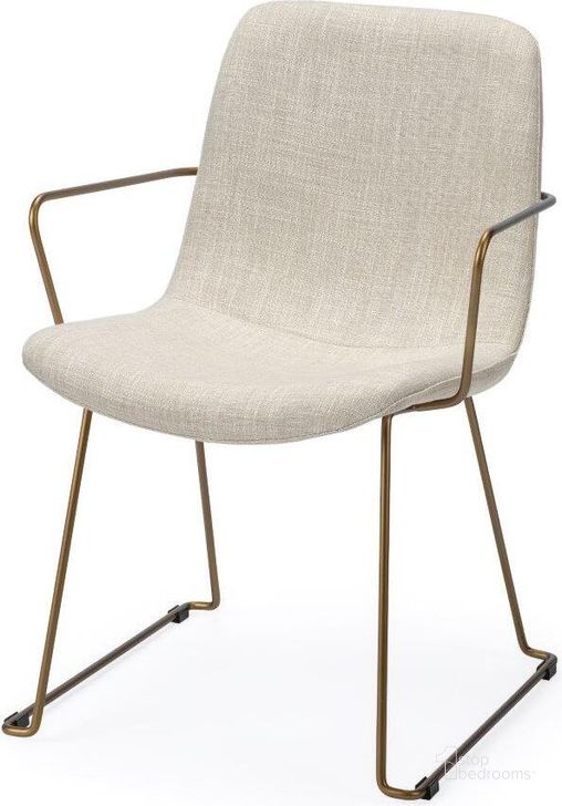 The appearance of Sawyer Ii Beige Fabric Wrap Gold Metal Frame Dining Chair Set of 2 designed by Mercana in the modern / contemporary interior design. This beige piece of furniture  was selected by 1StopBedrooms from Sawyer Collection to add a touch of cosiness and style into your home. Sku: 68315. Material: Metal. Product Type: Dining Chair. Image1