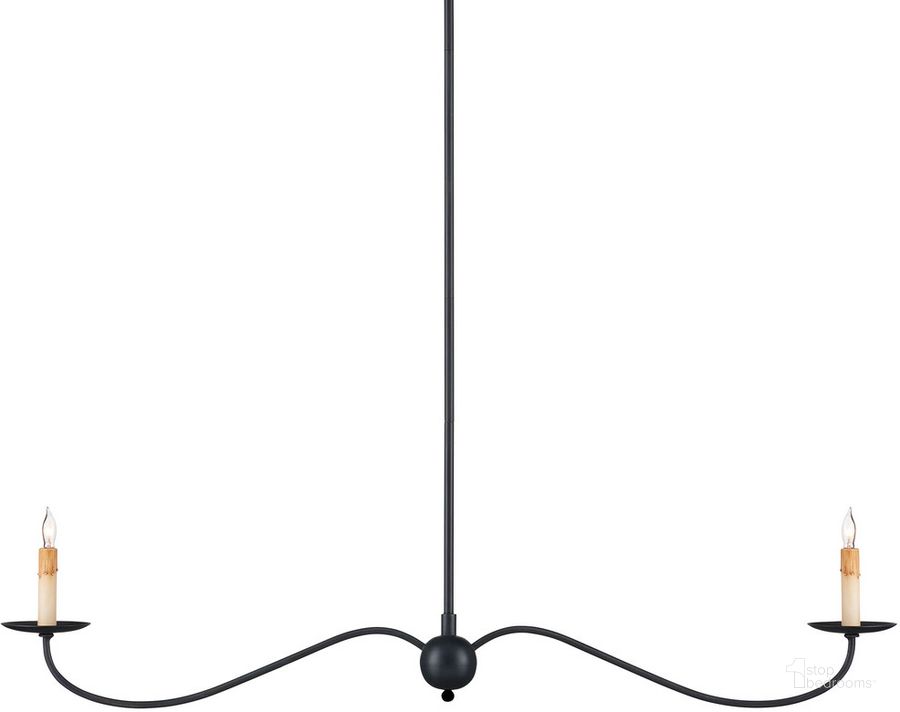The appearance of Saxon Linear Chandelier In Black designed by Currey & Company in the country / farmhouse interior design. This black piece of furniture  was selected by 1StopBedrooms from Saxon Collection to add a touch of cosiness and style into your home. Sku: 9000-1126. Product Type: Chandelier. Material: Iron. Image1