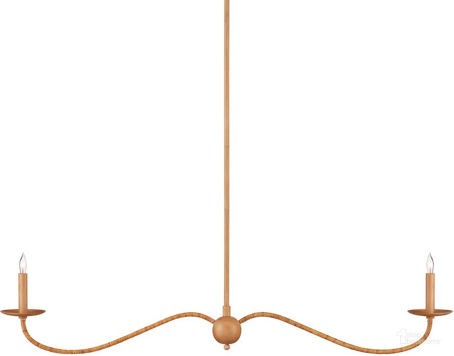 The appearance of Saxon Rattan Linear Chandelier In Tan and Natural designed by Currey & Company in the traditional interior design. This tan/natural piece of furniture  was selected by 1StopBedrooms from Saxon Collection to add a touch of cosiness and style into your home. Sku: 9000-1127. Product Type: Chandelier. Material: Iron. Image1