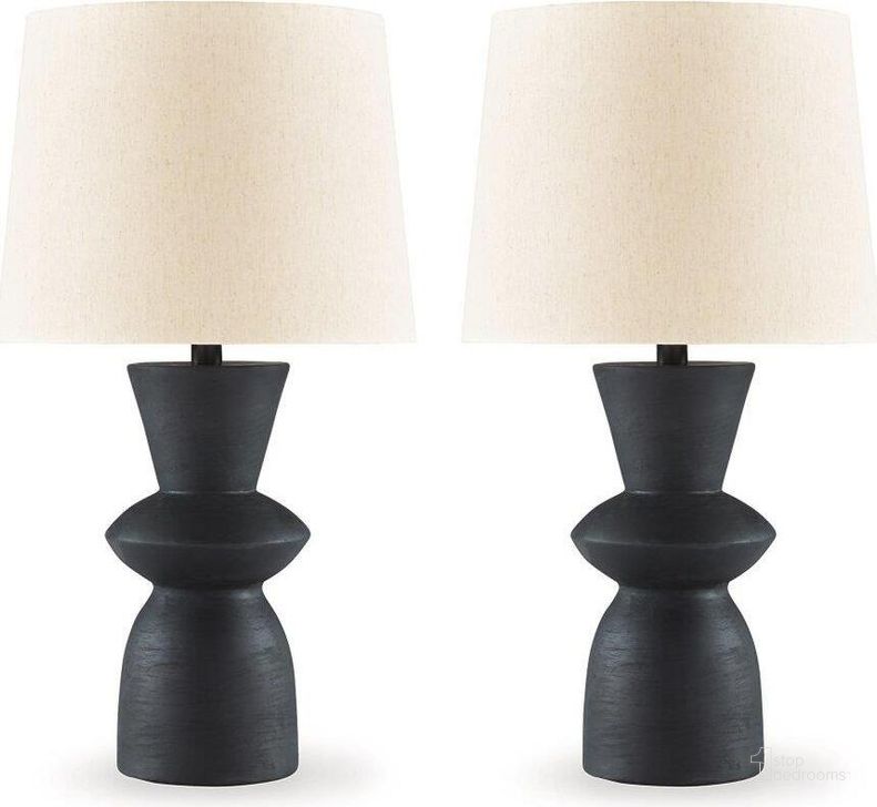 The appearance of Scarbot Table Lamp Set of 2 In Distressed Black designed by Signature Design by Ashley in the modern / contemporary interior design. This distressed black piece of furniture  was selected by 1StopBedrooms from Scarbot Collection to add a touch of cosiness and style into your home. Sku: L243354. Material: Fabric. Product Type: Table Lamp. Image1