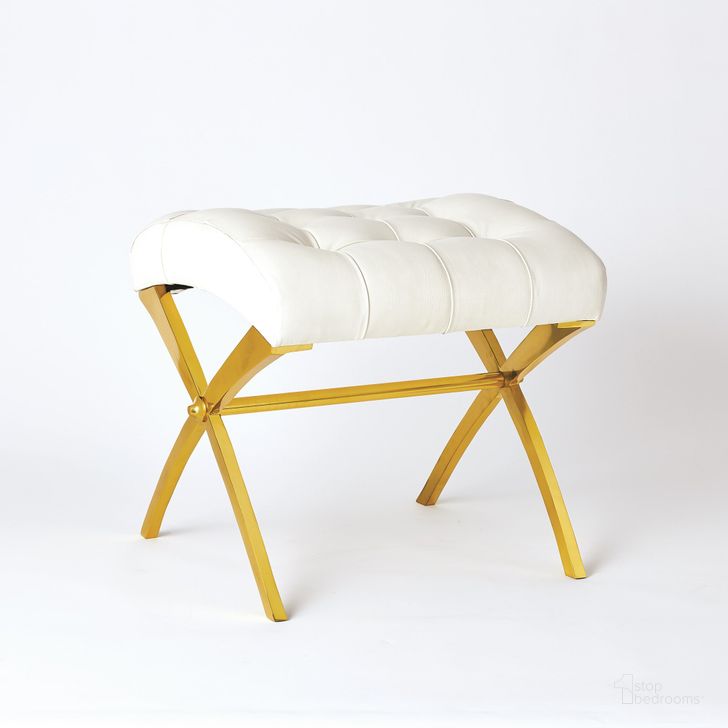 The appearance of Scarlet Stool In Brass With White Leather designed by Global Views in the modern / contemporary interior design. This white piece of furniture  was selected by 1StopBedrooms from Scarlet Collection to add a touch of cosiness and style into your home. Sku: JB9.90127. Material: Aluminum. Product Type: Stool. Image1