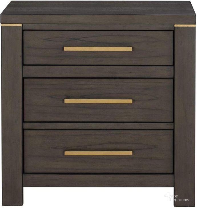 The appearance of Scarlett Brownish Gray Nightstand designed by Homelegance in the transitional interior design. This brown piece of furniture  was selected by 1StopBedrooms from Scarlett Collection to add a touch of cosiness and style into your home. Sku: 1555-4. Material: Wood. Product Type: Nightstand. Image1