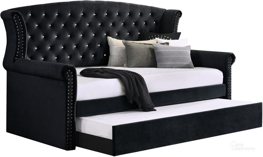The appearance of Scarlett Upholstered Tufted Twin Daybed with Trundle In Black designed by Coaster in the glam interior design. This black piece of furniture  was selected by 1StopBedrooms from Scarlett Collection to add a touch of cosiness and style into your home. Sku: 300642B1;300642B2. Bed Type: Daybed. Material: Upholstered. Product Type: DayBed. Bed Size: Twin. Image1