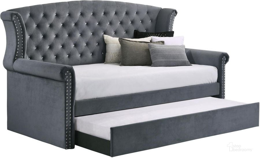 The appearance of Scarlett Upholstered Tufted Twin Daybed with Trundle In Grey designed by Coaster in the glam interior design. This grey piece of furniture  was selected by 1StopBedrooms from Scarlett Collection to add a touch of cosiness and style into your home. Sku: 300641B1;300641B2. Bed Type: Daybed. Material: Upholstered. Product Type: DayBed. Bed Size: Twin. Image1