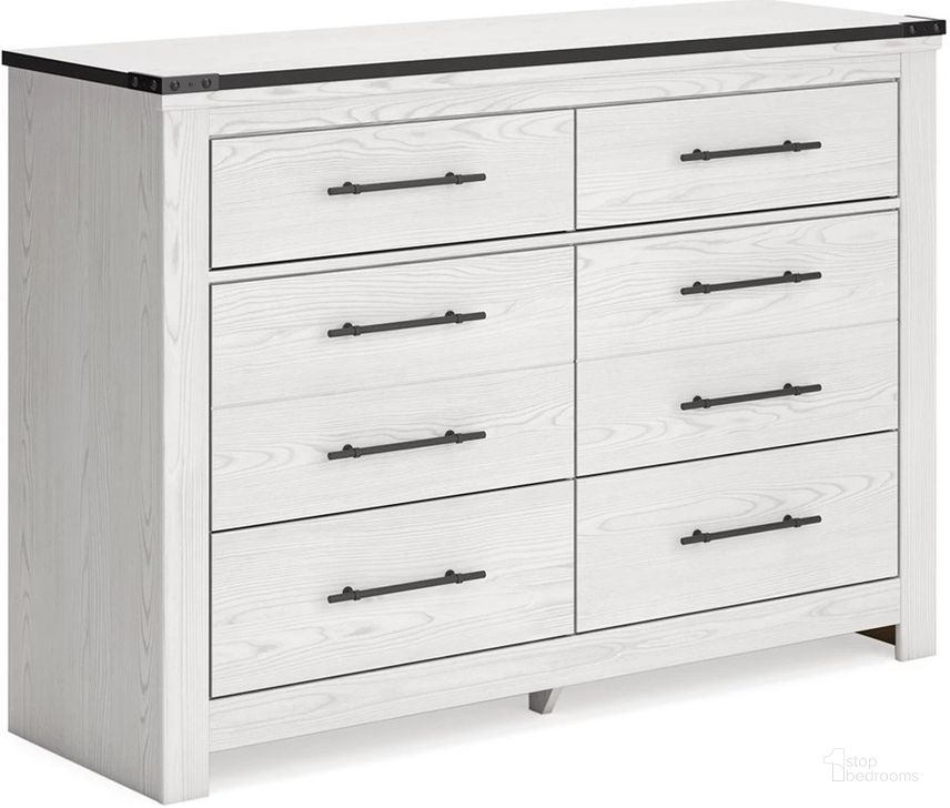 The appearance of Schoenberg White Six Drawer Dresser designed by Signature Design by Ashley in the transitional interior design. This white piece of furniture  was selected by 1StopBedrooms from Schoenberg Collection to add a touch of cosiness and style into your home. Sku: B1446-231. Material: Wood. Product Type: Dresser. Image1